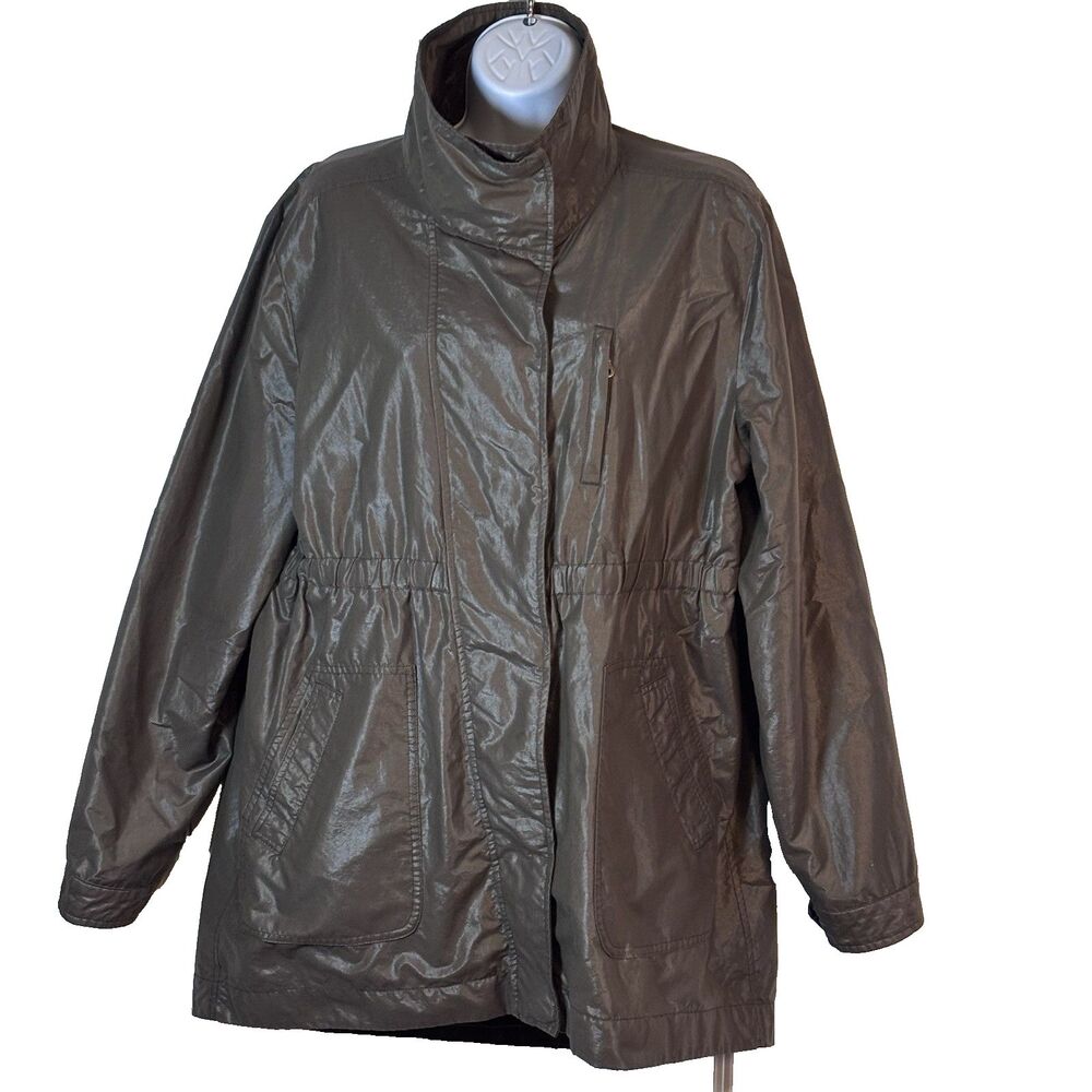 Liz Claiborne Lightweight Utility Jacket Women's L Metallic Brown Zip Snap Waist